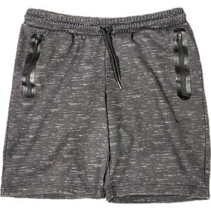 Pony Mens Shorts Medium Charcoal Grey Space Dye y2k Athletic Zipper Pockets